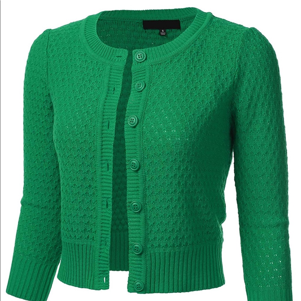 Green cotton 3/4 sleeve cardigan